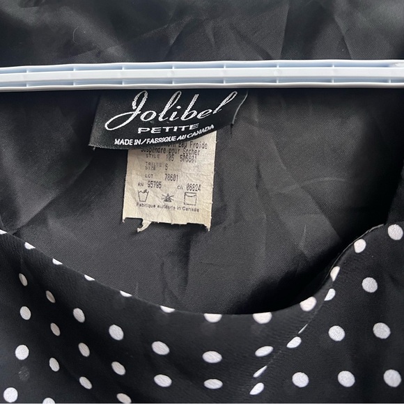 Vintage 90’s Jolibel Petite Black & White Polka Dot Chiffon Dress 50’s neckline - Picture 4 of 6